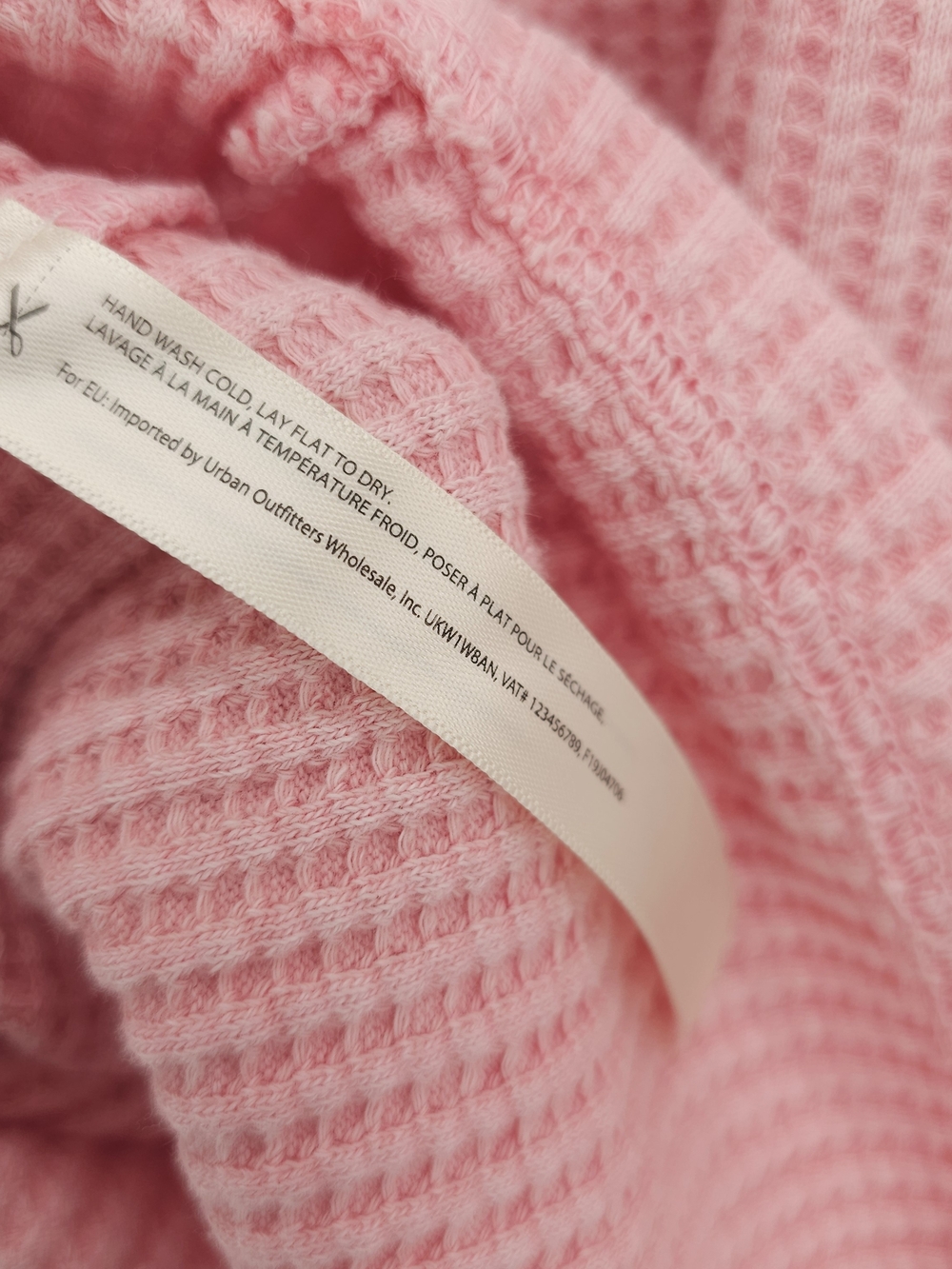 FREE PEOPLE Tasha Thermal Top Waffle Knit Pastel Pink Lace Sleeve XS -SMALL HOLE - Picture 4 of 8